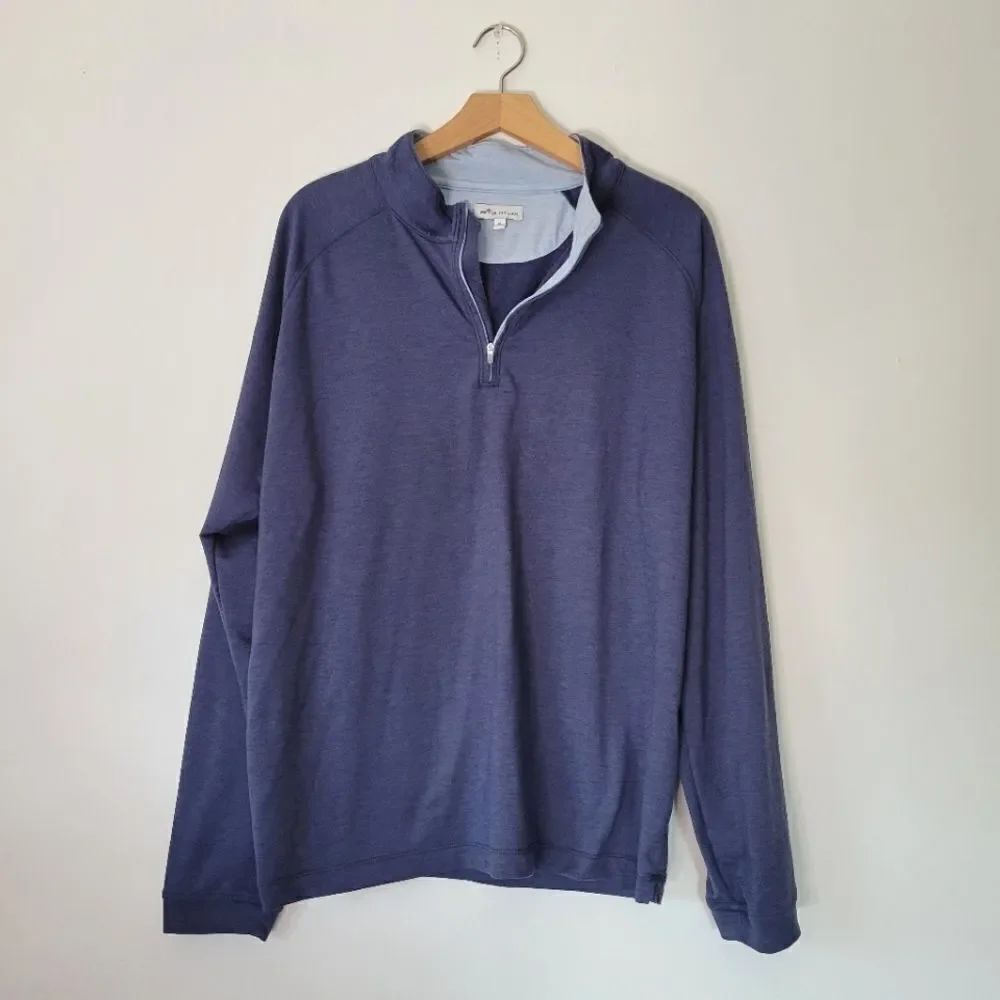 Peter Millar Men's Blue Quarter-Zip Sweater Tencel Blend XL Long Sleeve